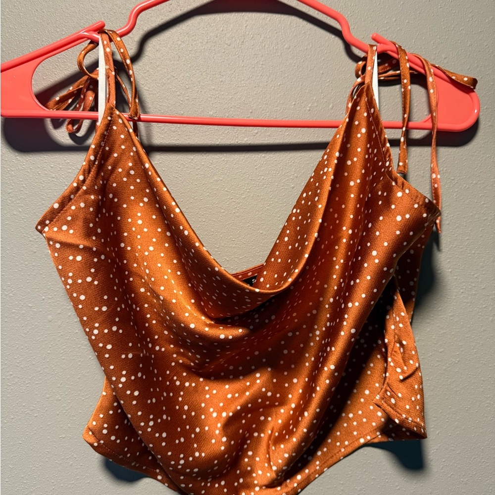 Polka Dot Cowl Neck Top - Orange